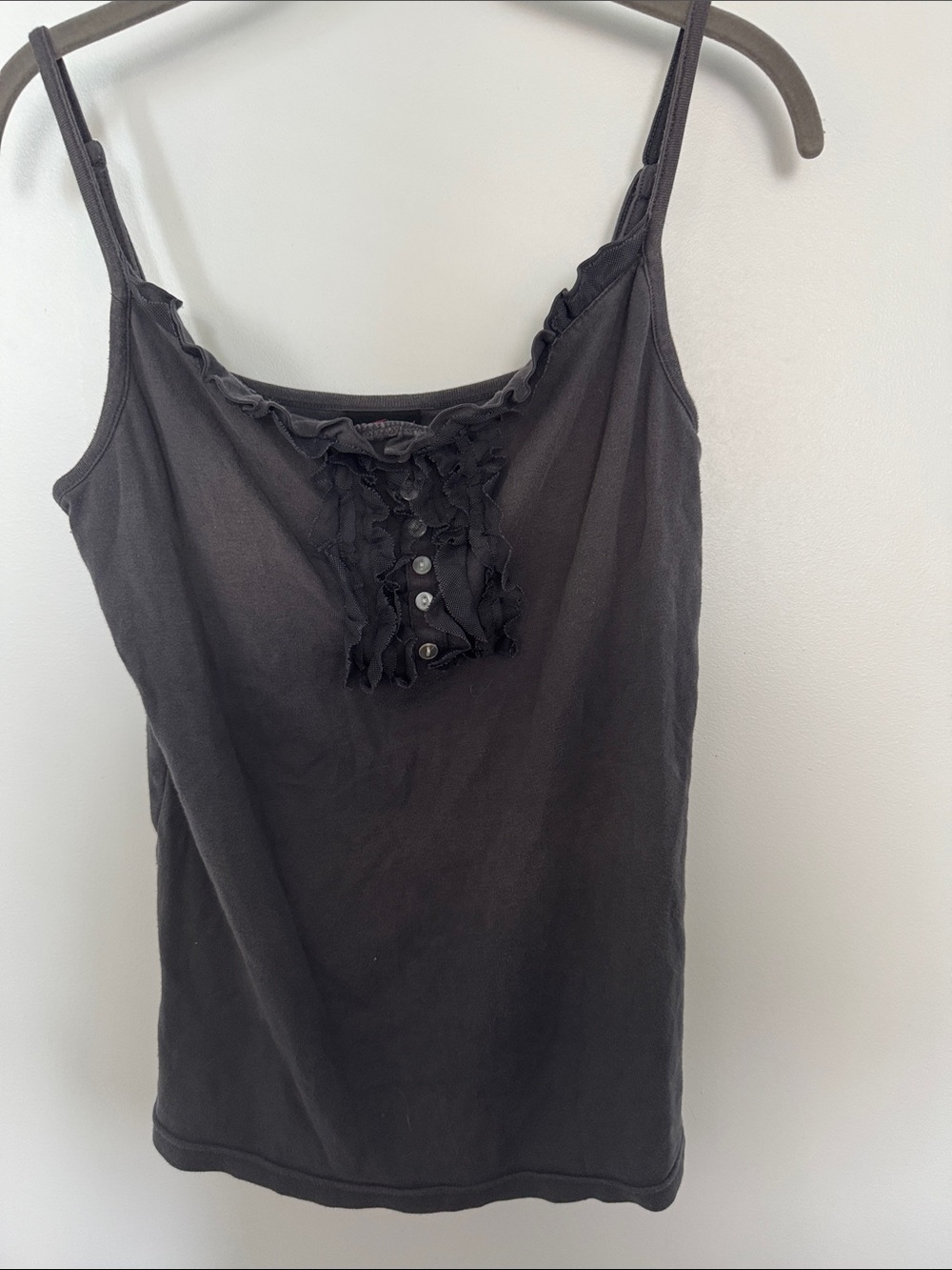 torrid Gray Ruffle & Button trim-Front Camisole w adjustable straps